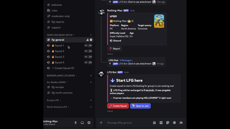 LFG Hub spinning up a group the moment someone joins a voice channel